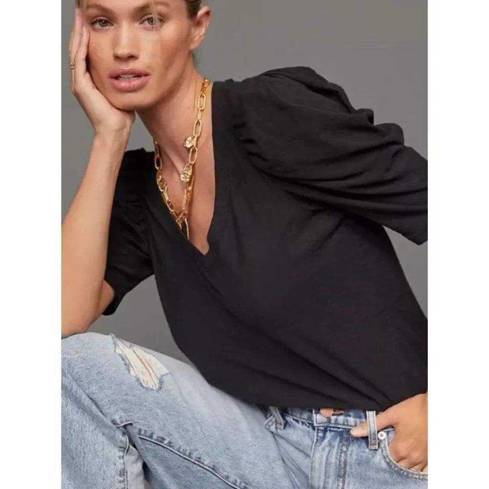 Nation Los Angeles Jillian Bold-Shoulder Top Black
